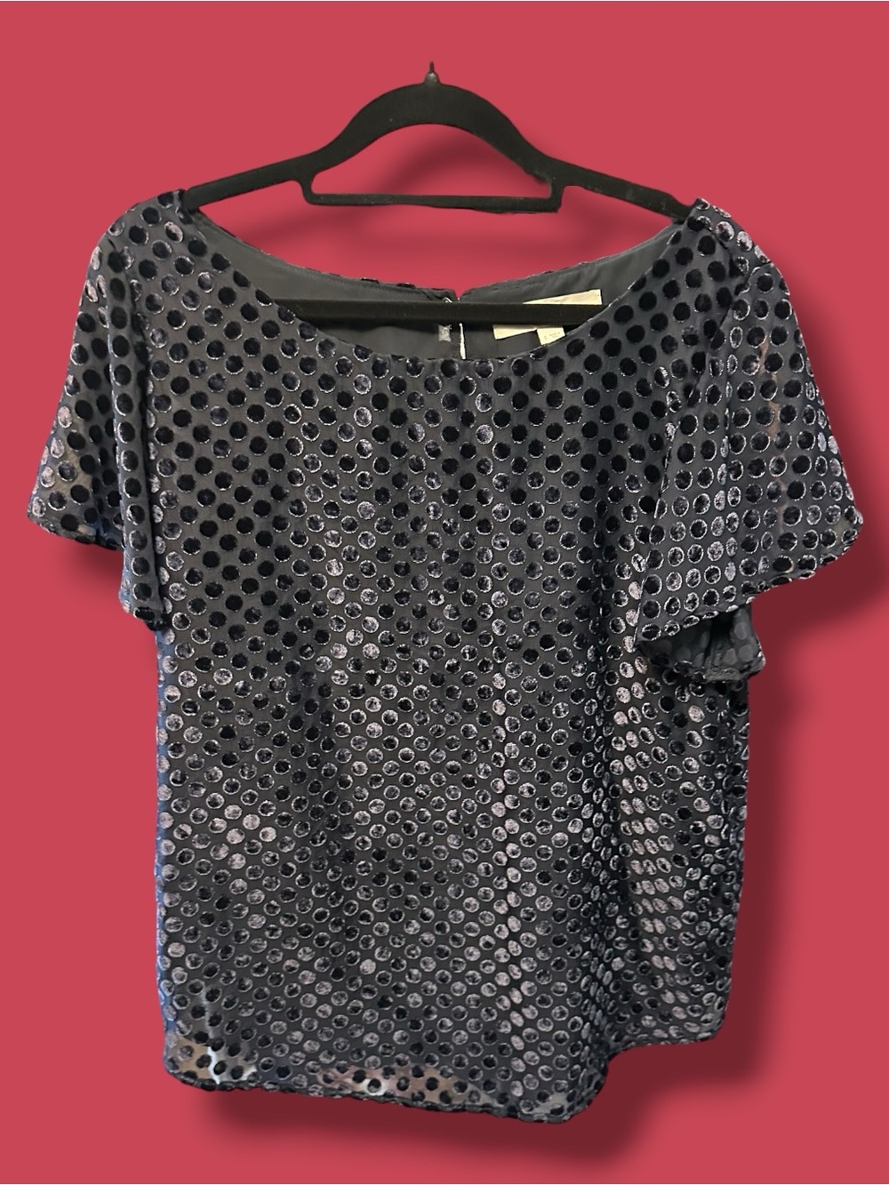 LOFT Black Sequin Dot Short Sleeve Blouse